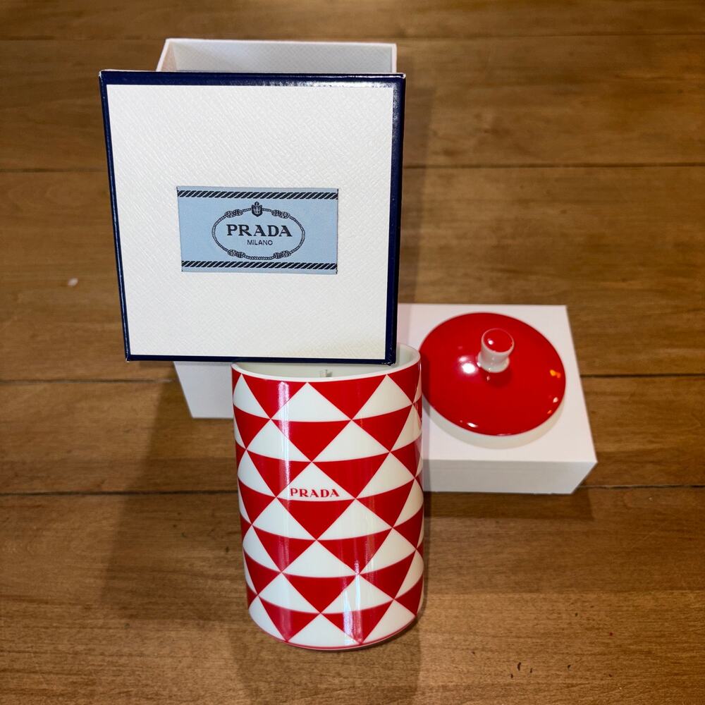 Prada Porcelain scented candle - Red Checkerboard decorative imported Italy BNWT